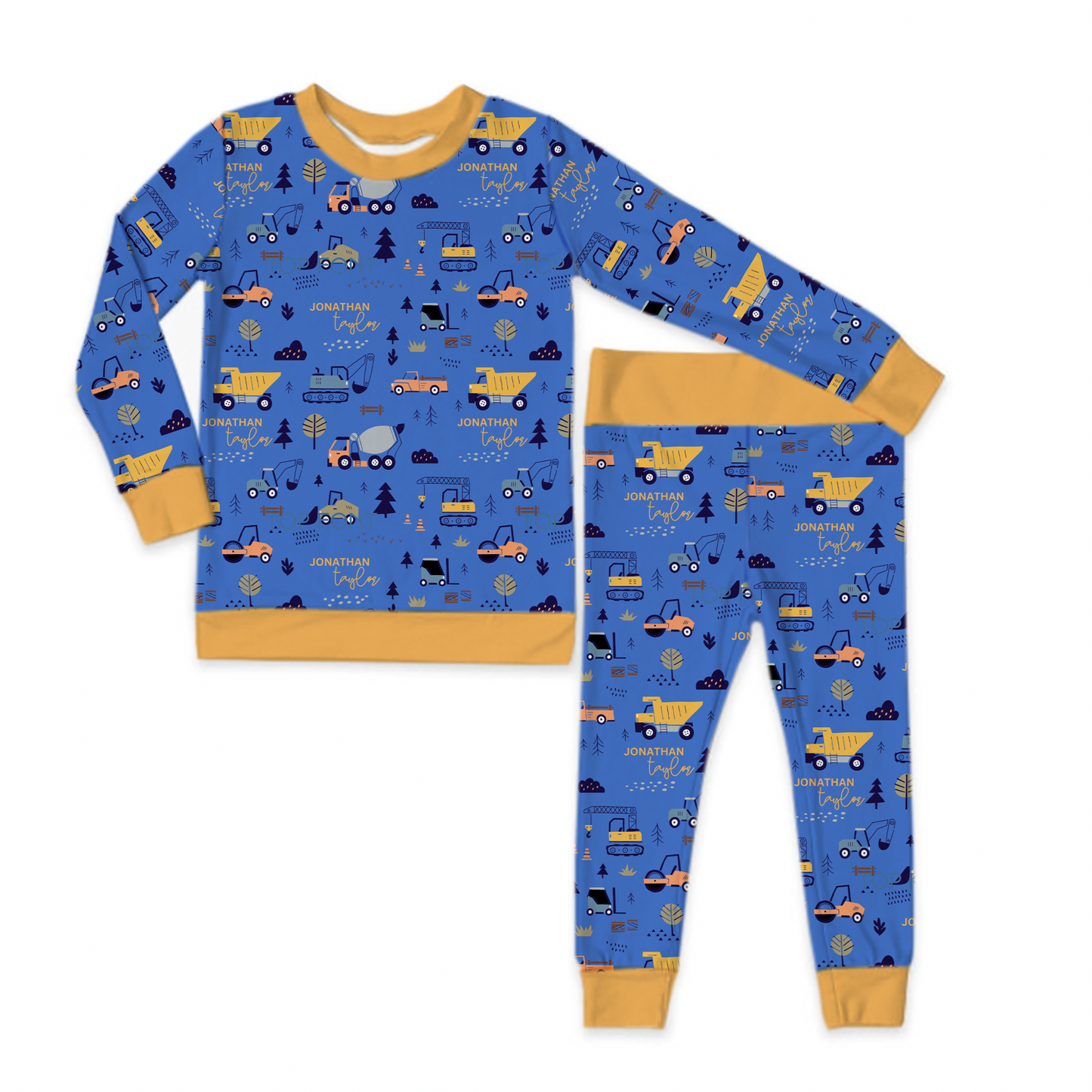 Construction Personalized Jersey Jams – Two-Piece Loungewear Set