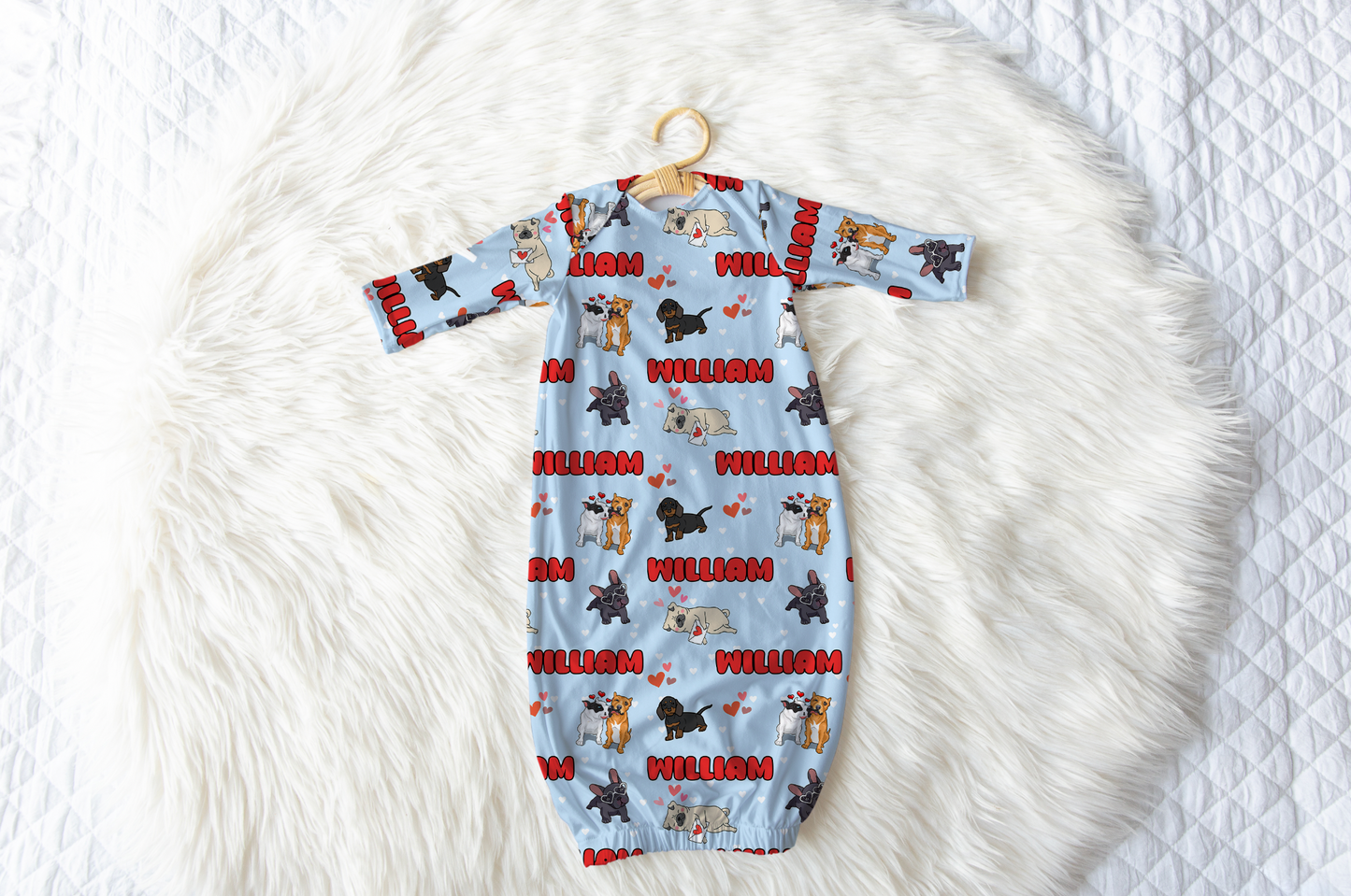 Puppy Love Blue Personalized Name Infant Gown