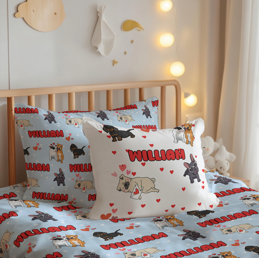 Puppy Love Blue Build Your Own Personalized Twin Bedding Set – Sheets & Pillowcase Options