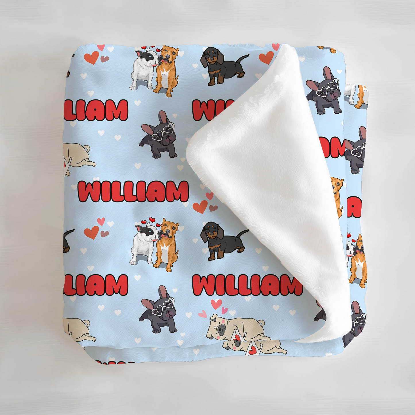 Puppy Love Blue Personalized Minky Blanket