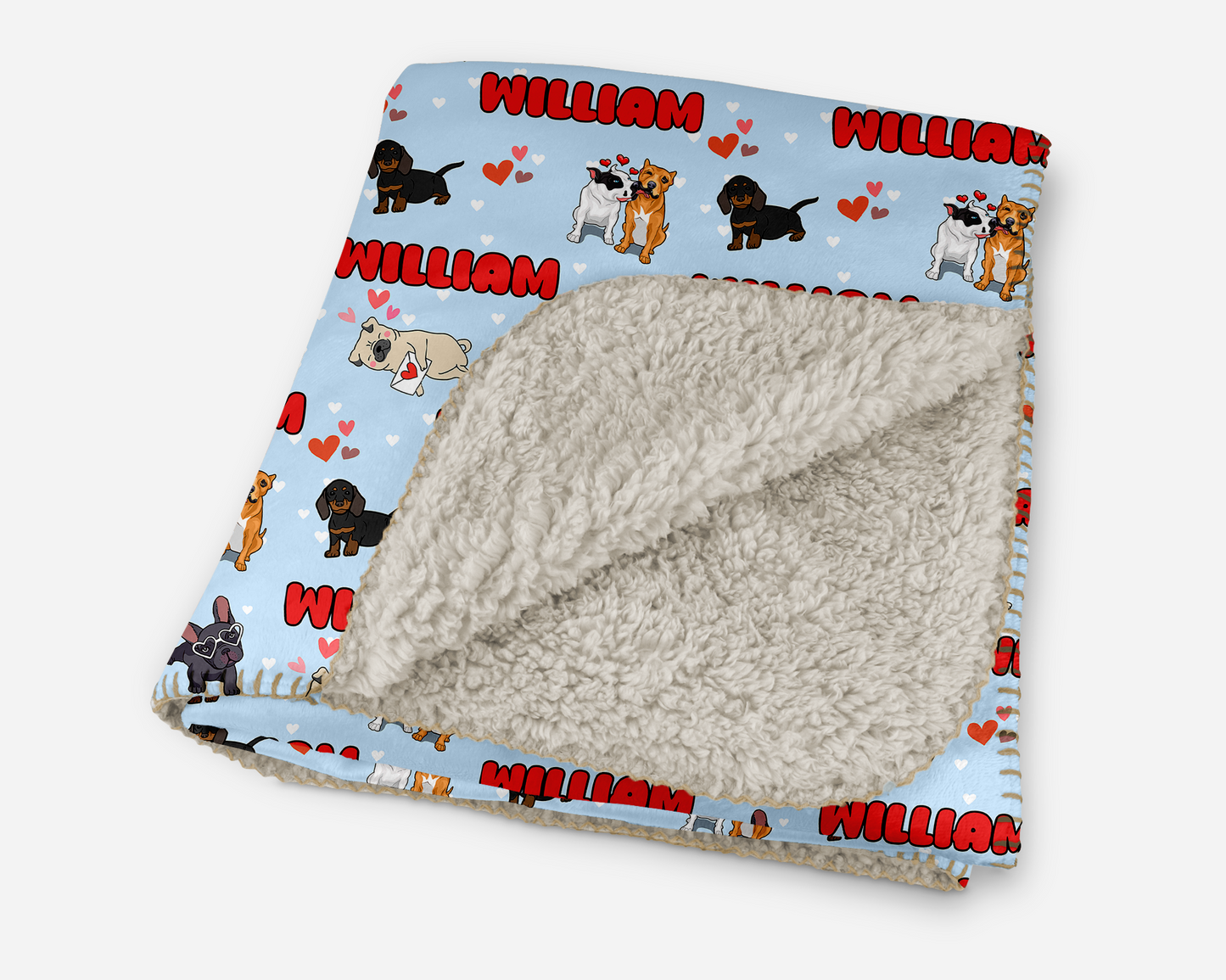 Puppy Love Blue Personalized Sherpa Blanket