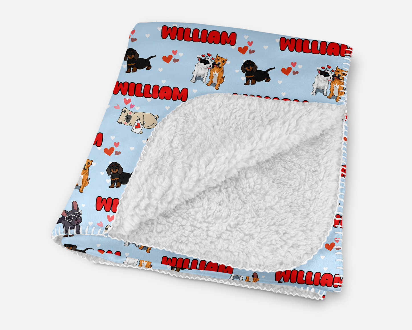 Puppy Love Blue Personalized Sherpa Blanket