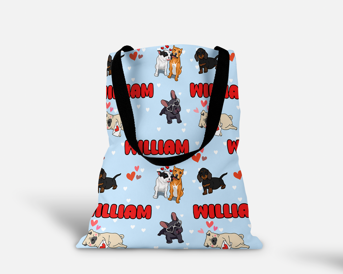 Puppy Love Blue Personalized Tote Bag