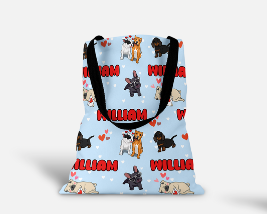 Puppy Love Blue Personalized Tote Bag