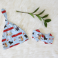 Puppy Love Blue Personalized Name Knotted Newborn Hat & Bow Headband