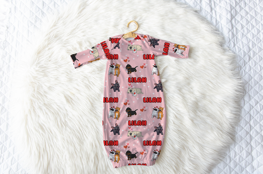 Puppy Love Pink Personalized Name Infant Gown