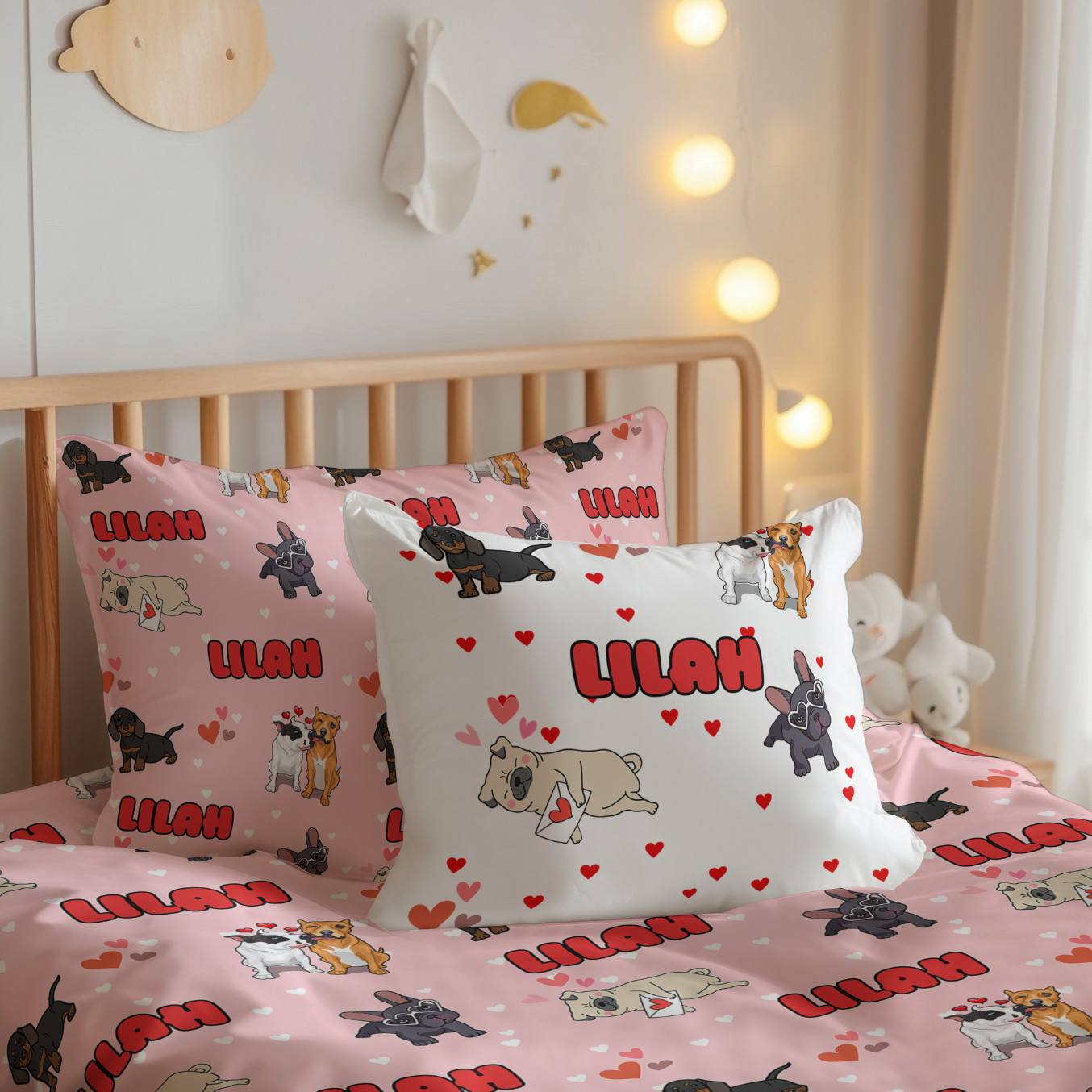 Puppy Love Pink Build Your Own Personalized Twin Bedding Set – Sheets & Pillowcase Options