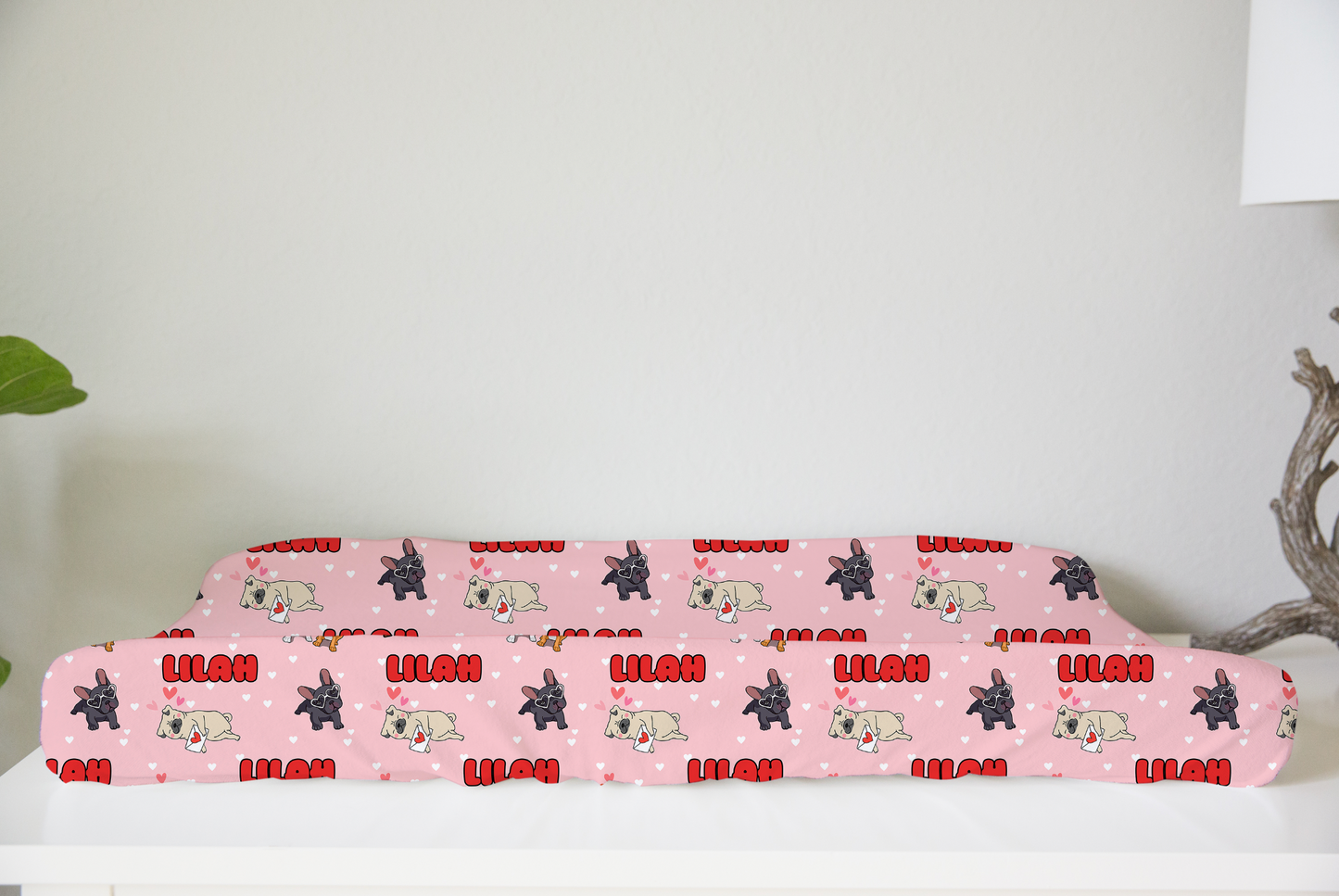 Puppy Love Pink Personalized Changing Pad Cover
