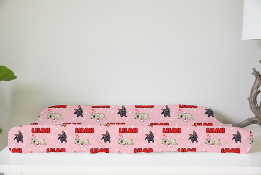 Puppy Love Pink Personalized Changing Pad Cover
