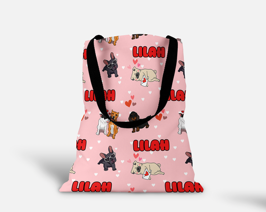 Puppy Love Pink Personalized Tote Bag