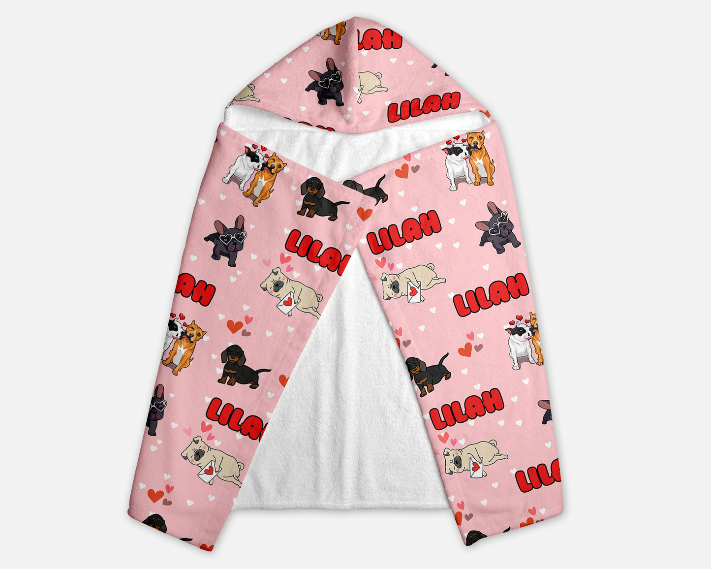 Puppy Love Pink Personalized Hooded Towel