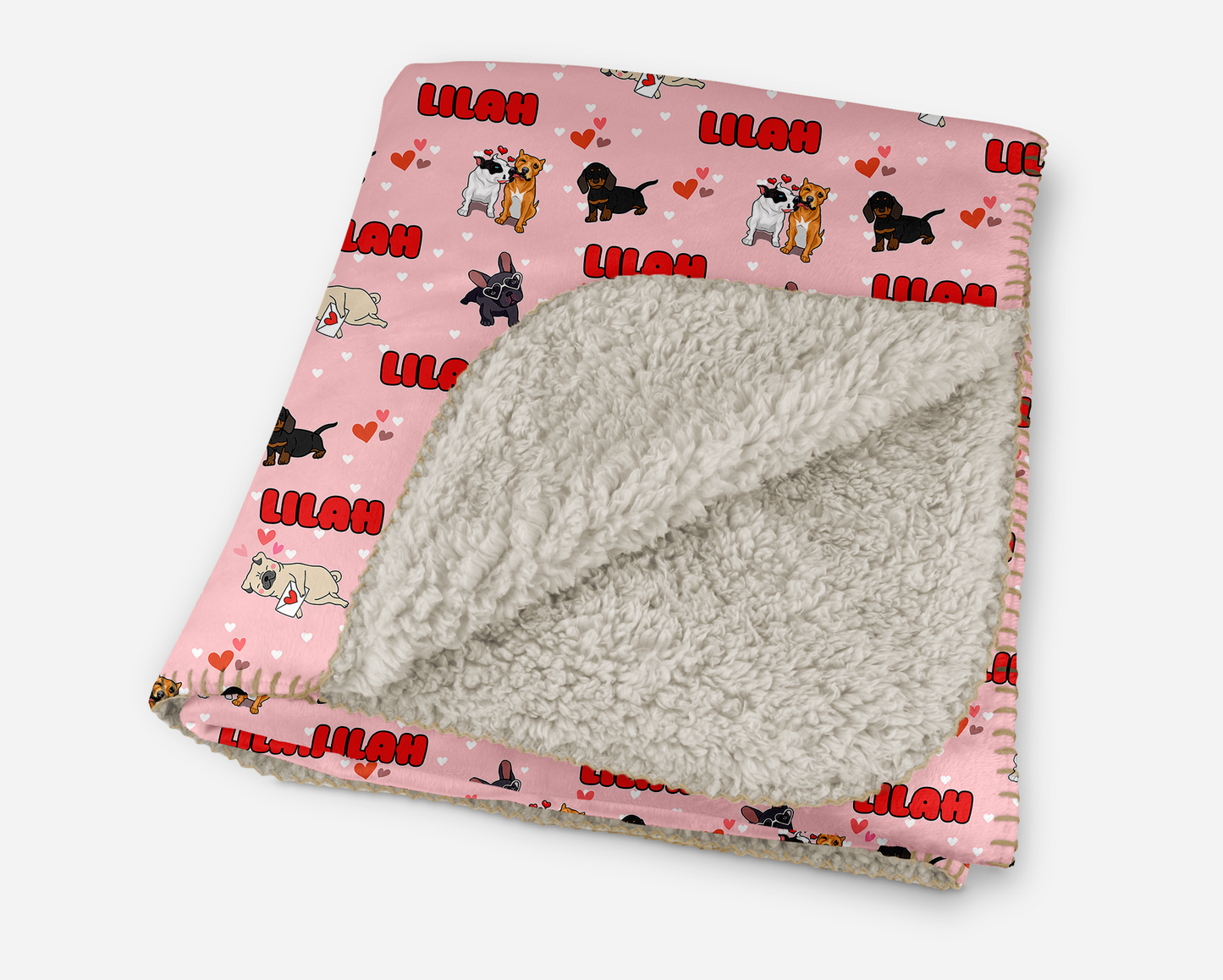 Puppy Love Pink Personalized Sherpa Blanket
