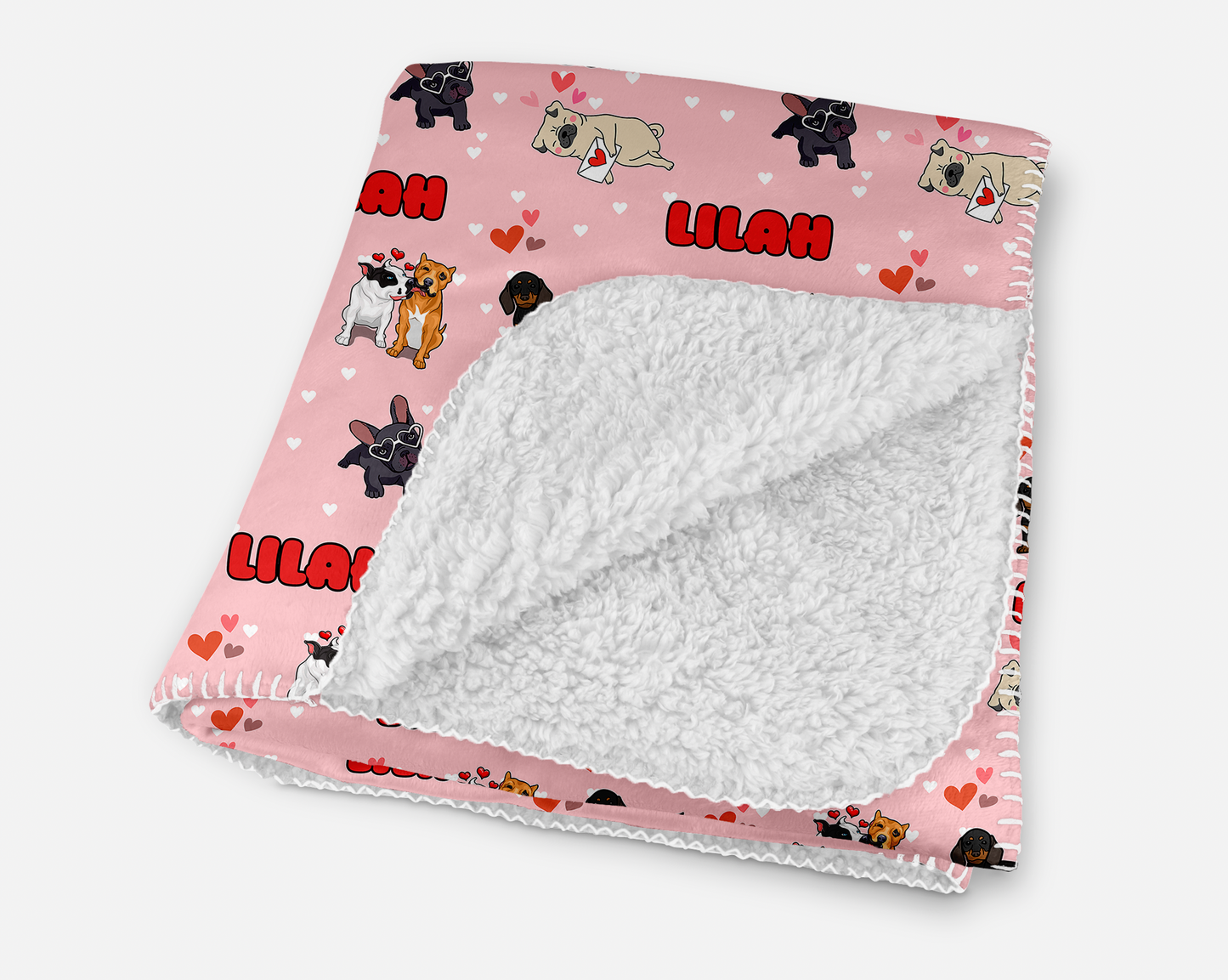 Puppy Love Pink Personalized Sherpa Blanket