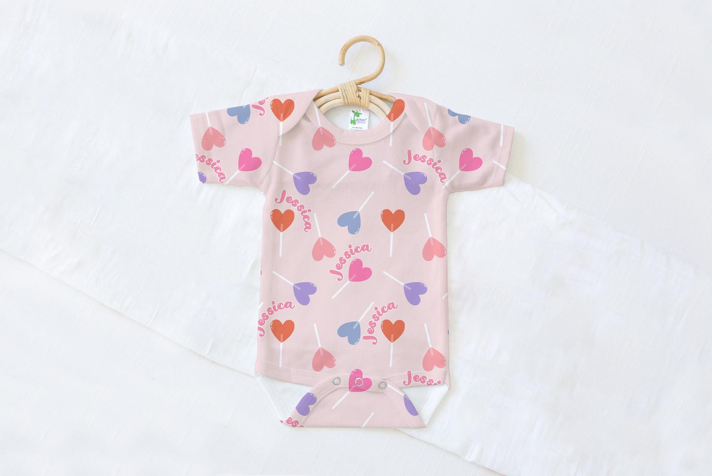 Lollypop Hearts Personalized Name Baby Bodysuit