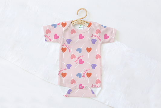 Lollypop Hearts Personalized Name Baby Bodysuit