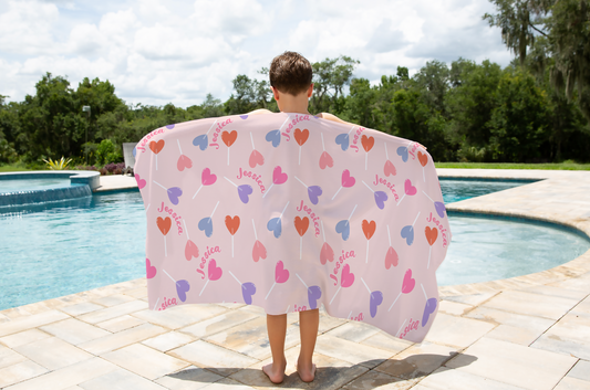 Lollypop Hearts Personalized Kids Beach Towel