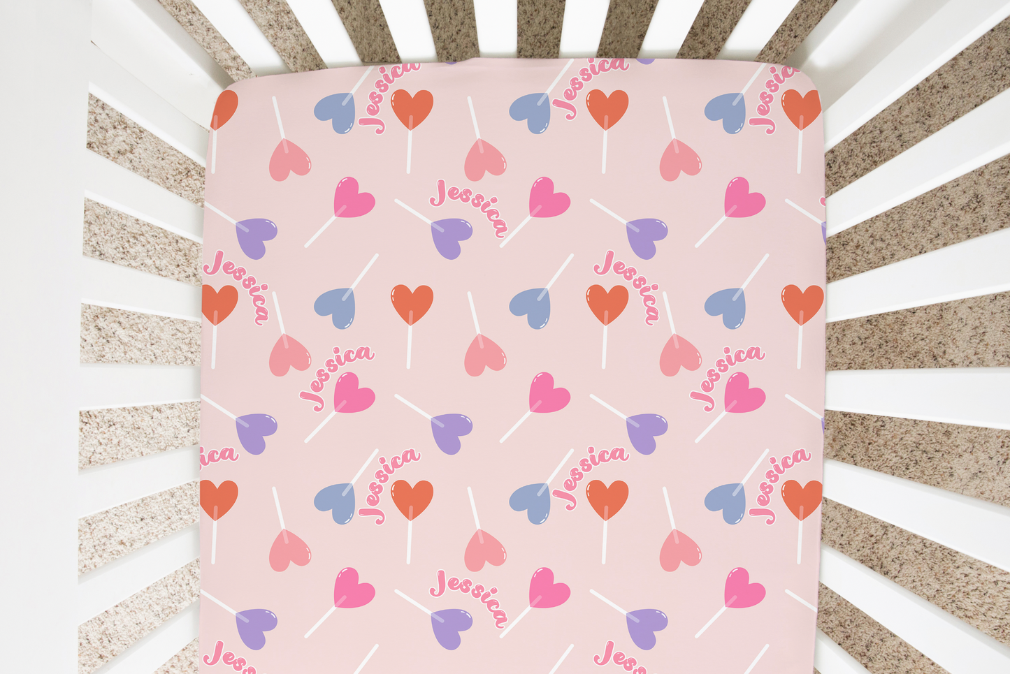 Lollypop Hearts Personalized Crib Sheet