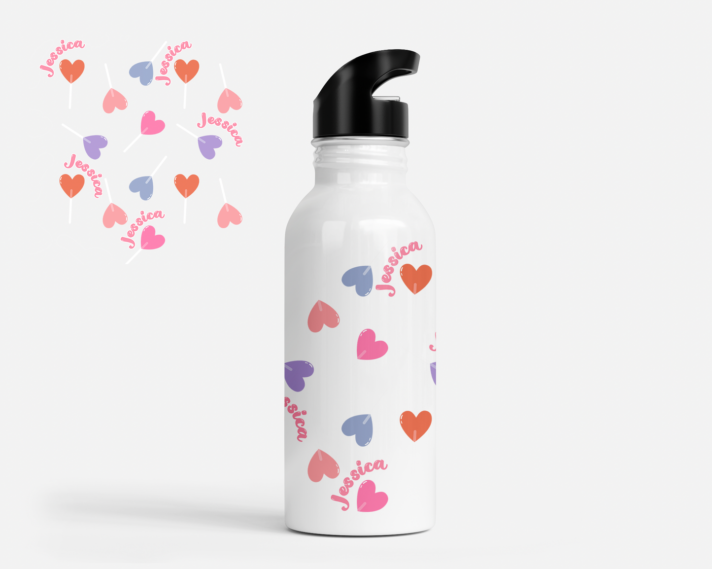 Lollypop Hearts Personalized Kids Water Bottle