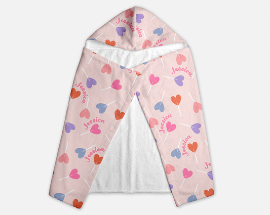 Lollypop Hearts Personalized Hooded Towel