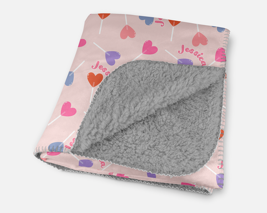 Lollypop Hearts Personalized Sherpa Blanket
