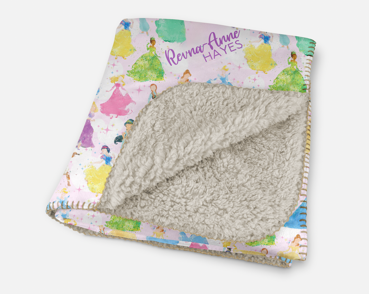 Watercolor Princess Personalized Sherpa Blanket