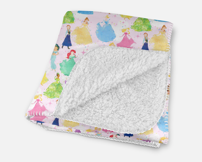 Watercolor Princess Personalized Sherpa Blanket