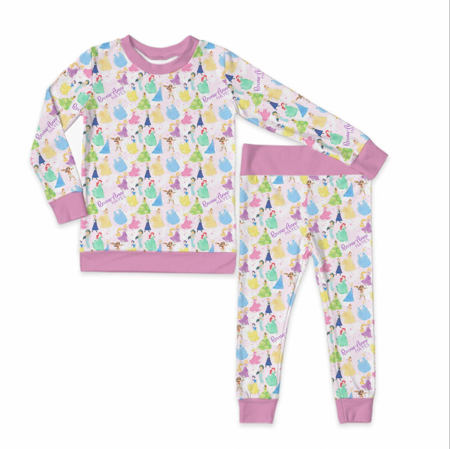 Watercolor Princesss Personalized Jersey Jams – Two-Piece Loungewear Set