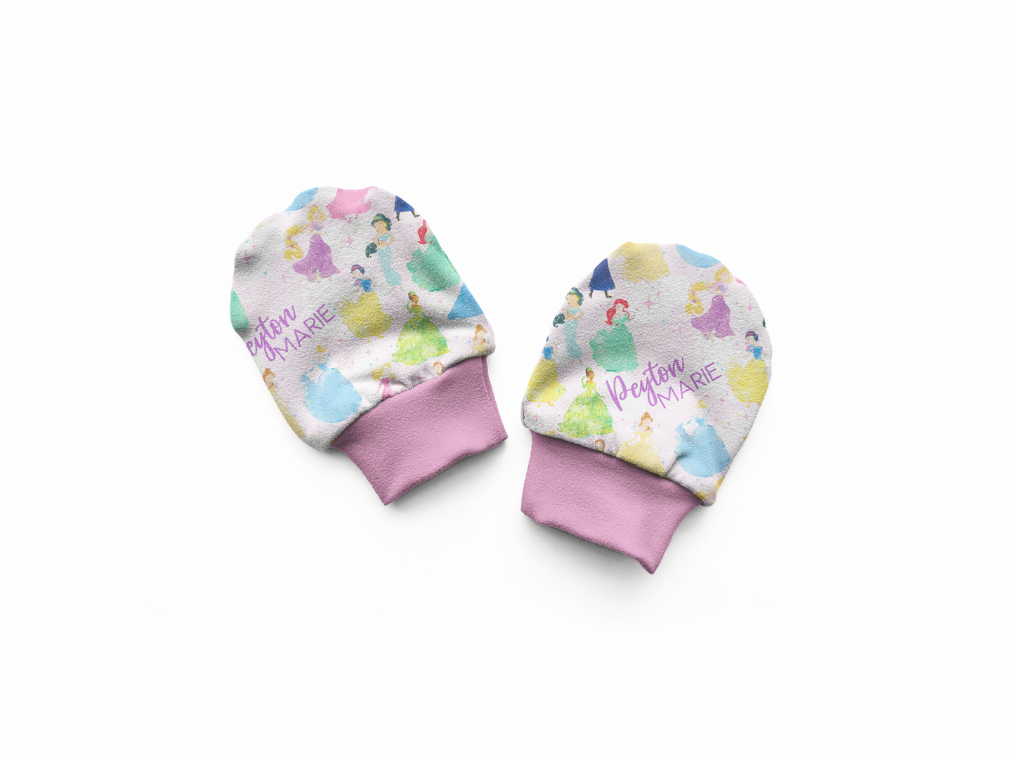 Watercolor Princess Personalized Baby Mittens