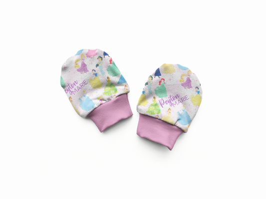 Watercolor Princess Personalized Baby Mittens