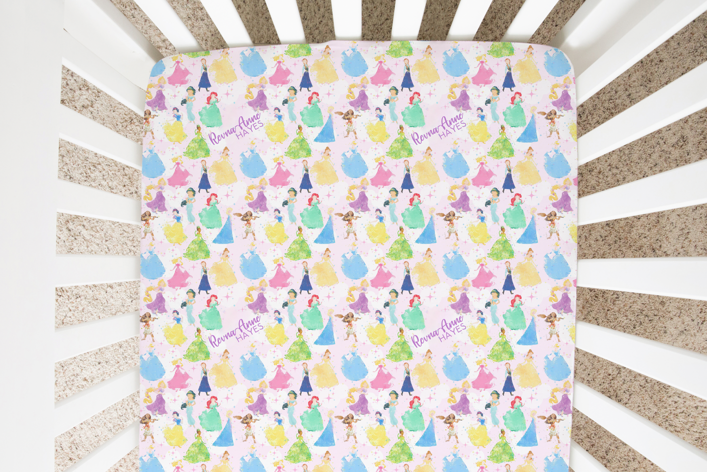 Watercolor Princess Personalized Crib Sheet