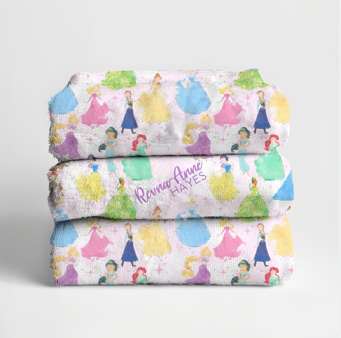 Watercolor Princess Personalized Kids Beach Towel