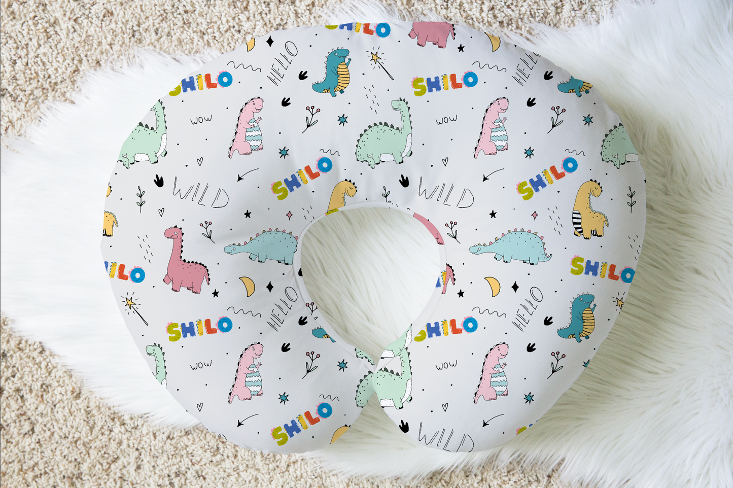 Dino Squad Personalized Baby Name Nursing Pillow Cover
