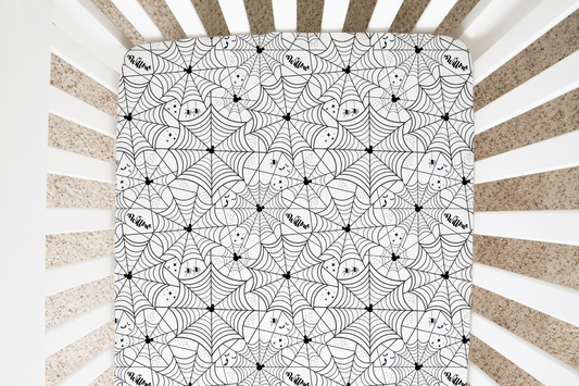 Spooky Webs Halloween Personalized Crib Sheet