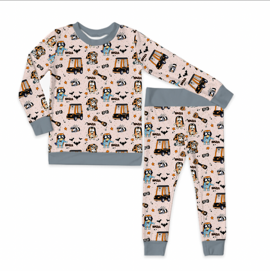 Nice Costume Rita Halloween Dusty Blue Trim Long Sleeve Jersey Jams – Two-Piece Loungewear Set