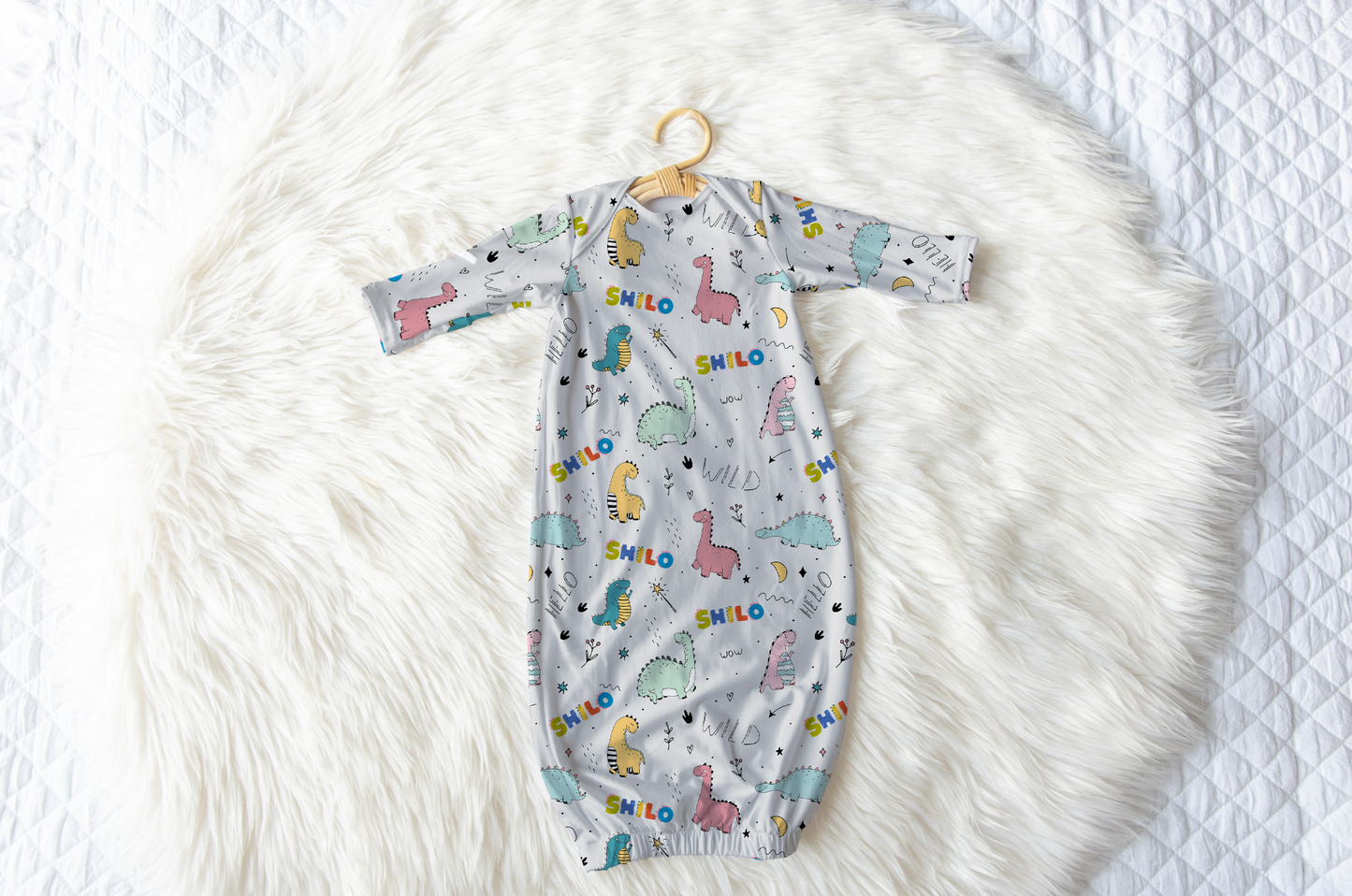 Dino Squad Personalized Name Infant Gown