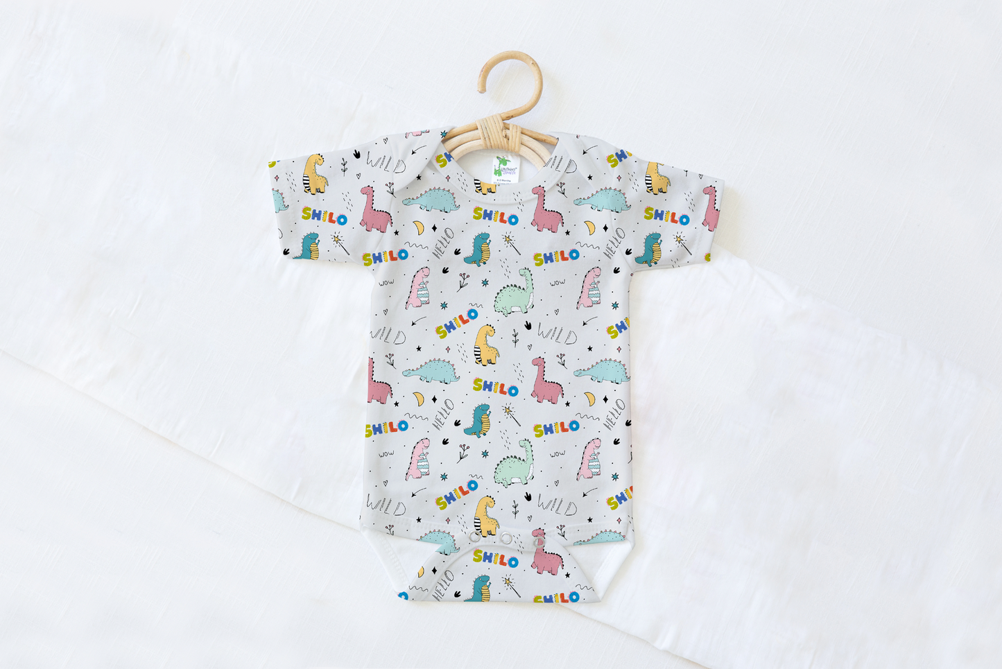 Dino Squad Personalized Name Baby Bodysuit