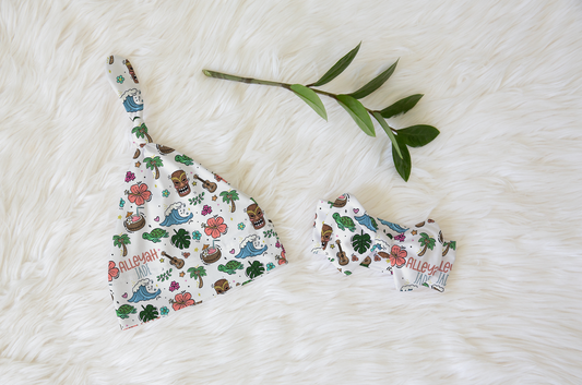 Hawaii Life Personalized Name Knotted Newborn Hat & Bow Headband