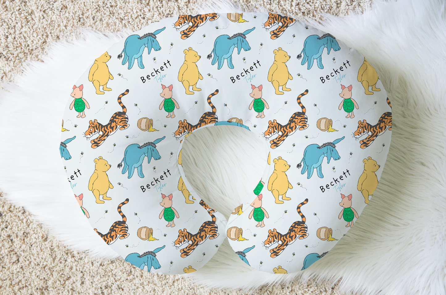 Storybook Pooh Personalized Baby Name Nursing Pillow Cover