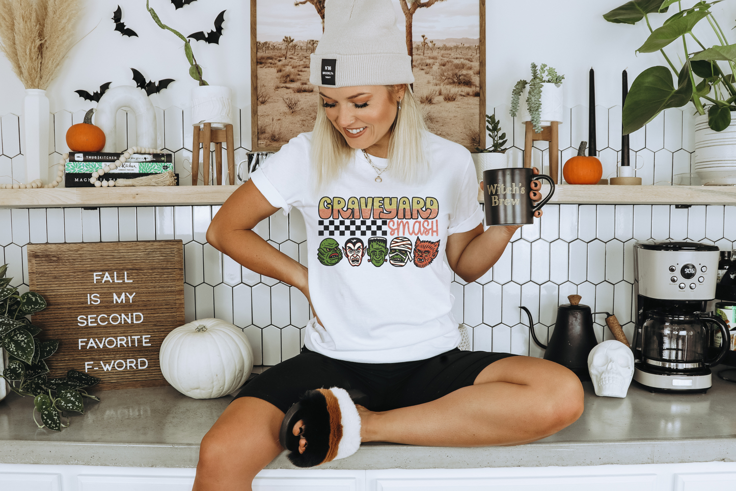 Graveyard Smash Halloween Women's Graphic Tee | White