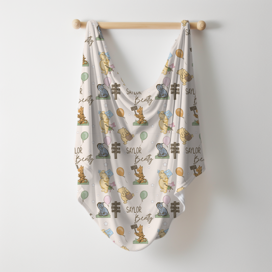 Hundred Acre Woods Personalized Name Swaddle Blanket