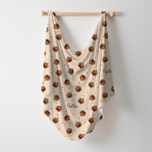 Pumpkin Halloween Personalized Name Swaddle Blanket