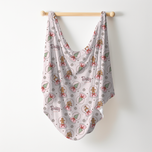 Winter Globes Christmas Personalized Name Swaddle Blanket