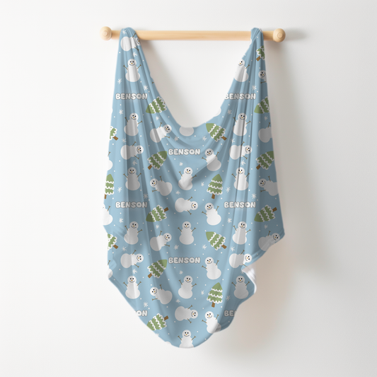 Snowman Wonderland Christmas Personalized Name Swaddle Blanket