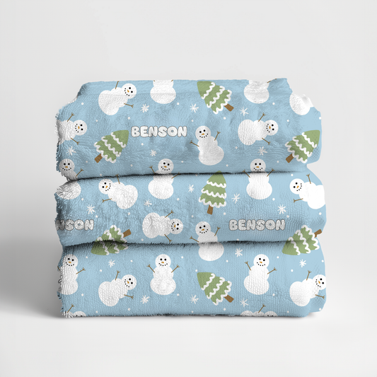 Snowman Wonderland Christmas Personalized Beach Towel