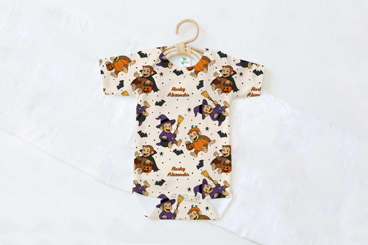 Monkey-Ween Halloween Personalized Name Baby Bodysuit