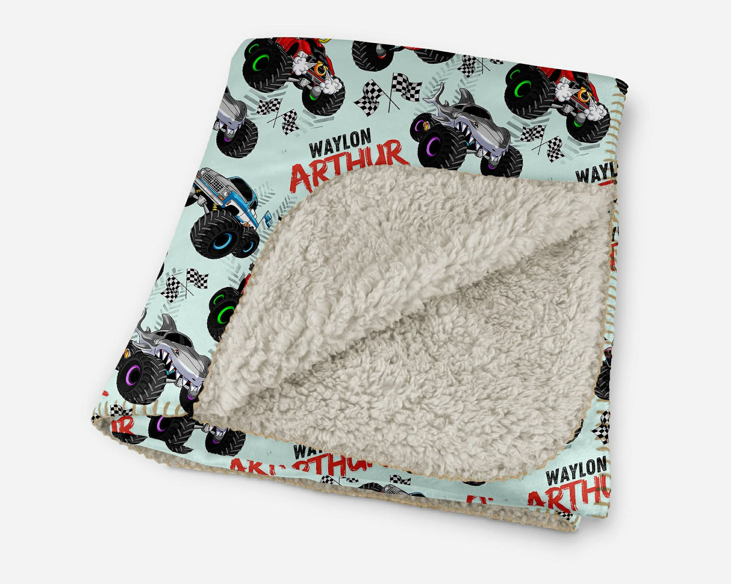 Monster Trucks Personalized Sherpa Blanket