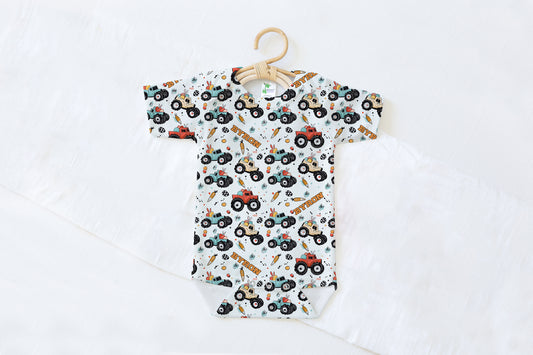 Easter Monster Trucks Personalized Name Baby Bodysuit
