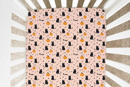 Purr-anormal Activity Halloween Personalized Crib Sheet