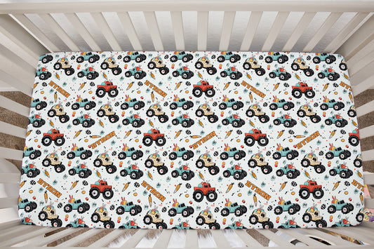Easter Monster Trucks Personalized Crib Sheet