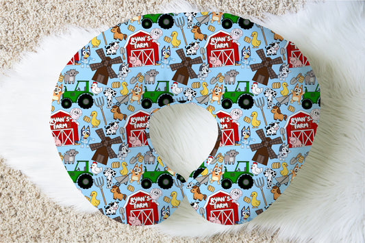 Farm Buddies Personalized Name Nursing Pillow Cover | Blue